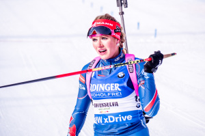 V cíli Sprintu bylo ve tváři Gabriely Soukalové patrné vyčerpání. Foto: Český biatlon, Petr Slavík
